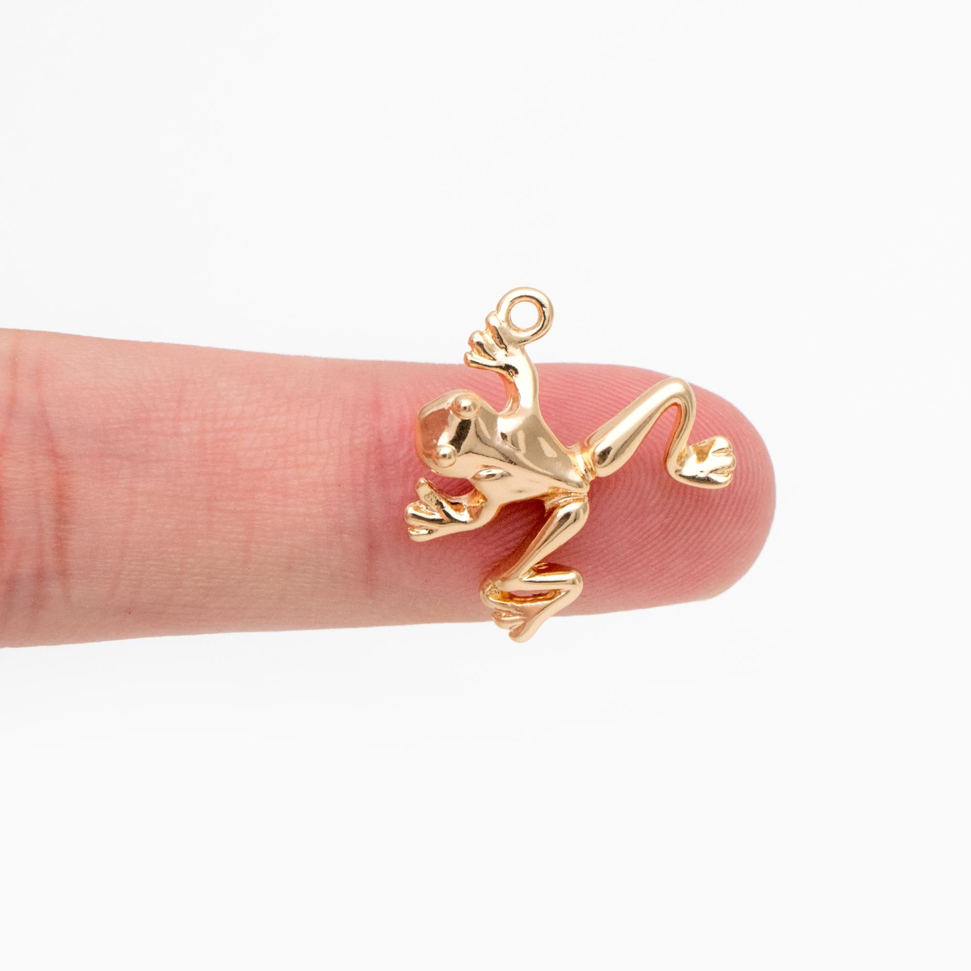 10pcs Gold Frog Charm, 18K Real Gold Plated Brass, Toad Charms (GB-4508)